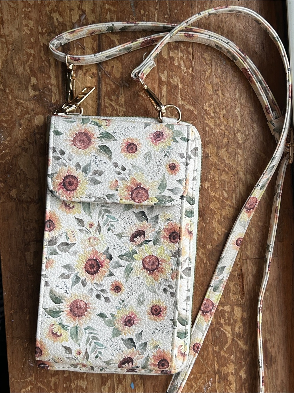 Floral Sunflower Crossbody Phone Bag - White